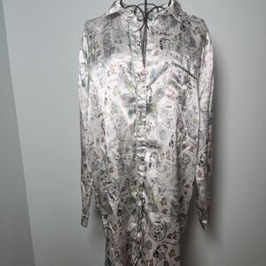 Disney Animators Collection Princess Sleep Shirt Satin Button Up Size M
